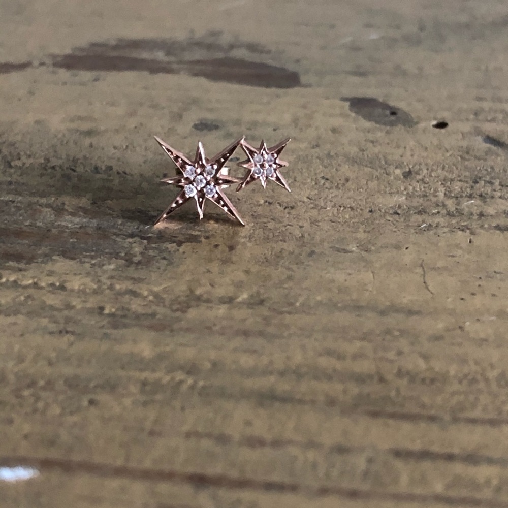 14k rose gold double starburst earring w/ pave